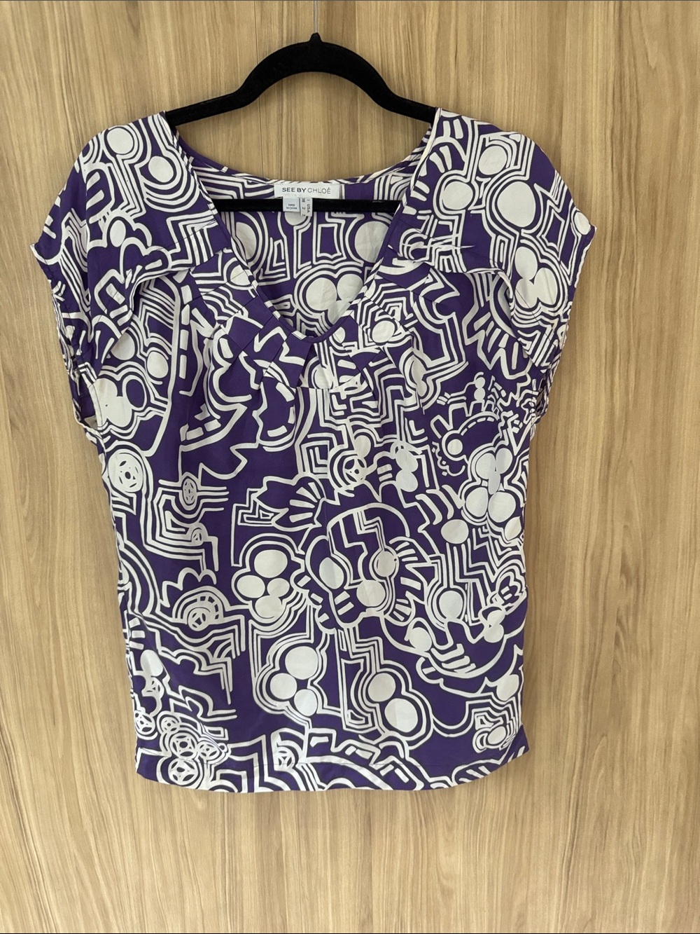 See By Chloe Purple & White 100% Silk Top